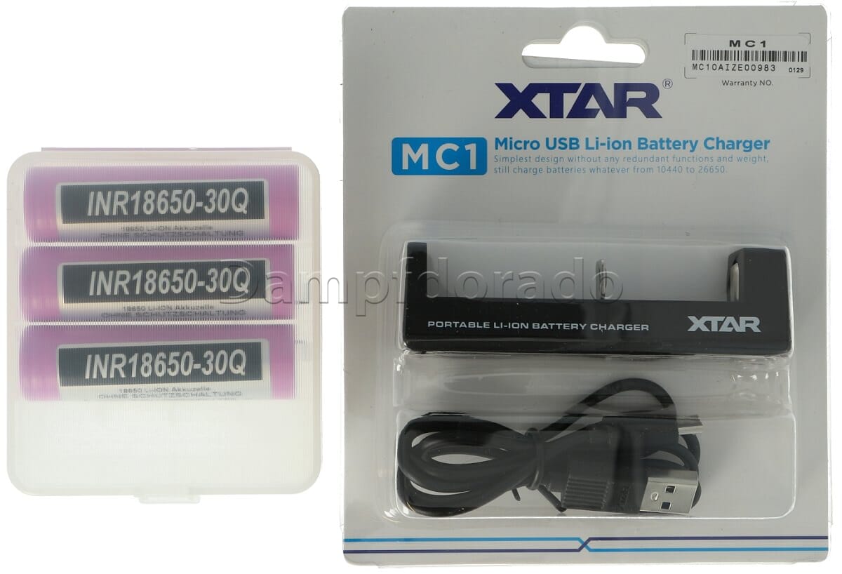 XTAR MC1 Bundle | Ladegerät + 3 Akkuzellen + Akkubox Xtar MC1 Akku Ladegerät mit Micro USB Kabel | Dampferakkus