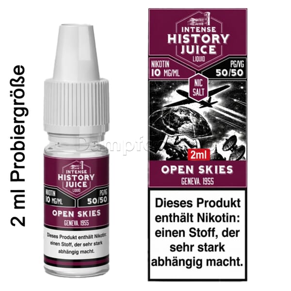 Liquid Open Skies - History Juice Intense Nikotinsalz 2ml Probiergröße