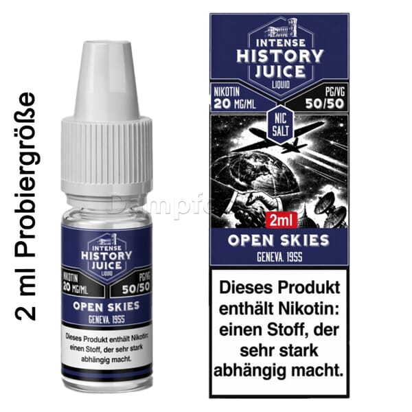 Liquid Open Skies - History Juice Intense Nikotinsalz 2ml Probiergröße